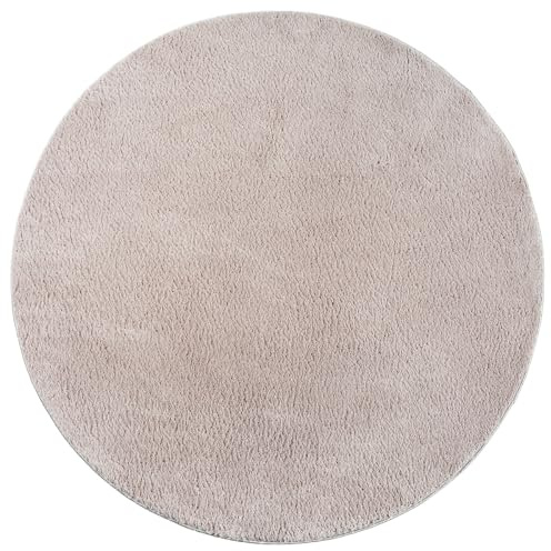 the carpet Relax – Superweiches Badezimmerteppich, Flauschige Badematte in Felloptik, rutschfest & Waschbar (30°C), Ultra Soft Badvorleger Anti-Rutsch für Bad & WC, Sand, 120 x 120 cm Rund