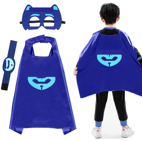 Siphus Blau Kostüm Kinder Set, Cosplay Capes und Masken, Umhänge Blau Junge Mädchen, Geschenke Kostüm für Kindergeburtstag Karneval Halloween Fasching