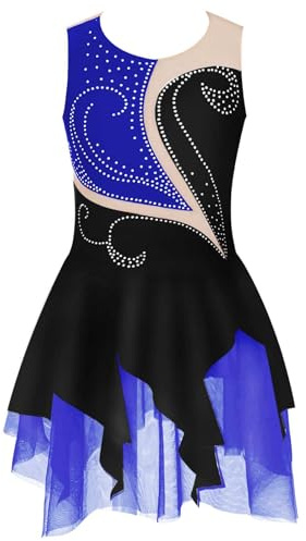 Rswnyirn Glitzer Mädchen Eiskunstlauf Kleid mit Strass Ballettkleid Kinder Ärmellose Rollkunstlauf Kürkleid Bühnenauftritt Gymnastik Anzug