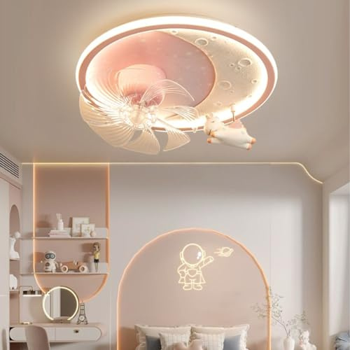 Lámpara De Techo Con Ventilador LED, Ventilador De Techo Con Iluminación, Luz De Techo Regulable Con Control Remoto, Diseño Creativo De Superficie Lunar, Dormitorio For Niños Y Niñas ( Color : Pink )