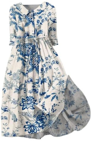 Angebote des Tages Heute Blitzangebote Sommerkleid Damen Vintage Blumen Lange Revers Blusenkleid, Jersey Kleid Bindegürtel Freizeitkleider Angebote des Tages Heute Woman Dress
