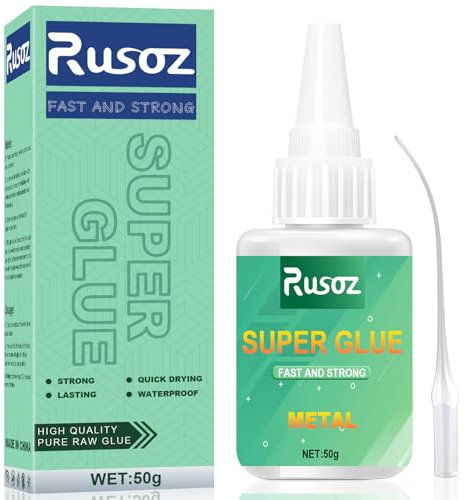 Rusoz Colla per Metallo Extra Forte, 50g Adesivo Istantaneo Super Resistente per Metallo Asciugatura Rapida, Alta Temperatura Per Acciaio Inossidabile, Alluminio