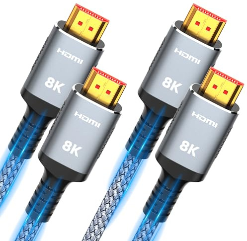 SNOWKIDS 8K HDMI 2.1 Kabel 3Meter 2 Stück, 48Gbps Ultra High Speed Silber | 8K@60Hz HDMI Kabel 4K@120Hz 7680P, für PS5 Konsole, DTS: X, HDCP 2.2&2.3, HDR 10, eARC, Kompatibel mit PS5/4/3 X-BOX HDTV, PC