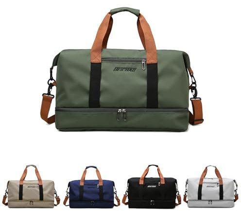 lafo sportväska och resväska för kvinnor och män, weekendväska gymväska, vattentät simväska med skofack och våtfack, för resor semester gym sport fitness duffel väska, Grön, 46 x 15 x 28 cm, modern
