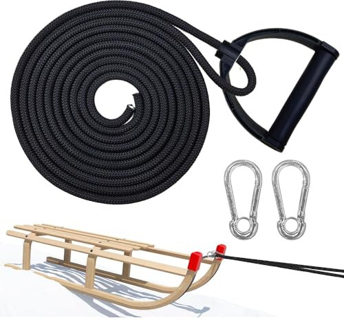 RURIZHONGTIAN Schlittenseil Mit Karabiner,Schlittenleine Mit Griff,Schlitten Seil 4m,Schlitten Zugseil,Schlittenseil Mit Griff,Schnur für Schlitten,Schlittenseil,Ideal zum Ziehen von Schlitten
