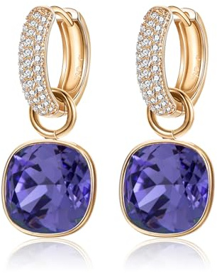 XUPING Violet Cristal Créoles Boucles d'oreilles pour Femme Créoles en or Suspendues 14k plaqué or Strass Cubic Zirconia Bijoux Hypoallergéniques avec Ecrin Cadeau（Purple）