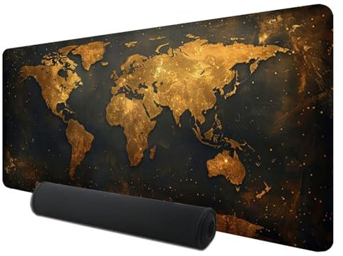 Alfombrilla Ratón XXL - 1000 x 500 x 3 mm Alfombrilla Ratón Mapa del Mundo con Superficie Impermeable, Seguimiento y Preciso, Amarillo Alfombrilla Escritorio Compatible con Ratones Láser y Ópticos G-0