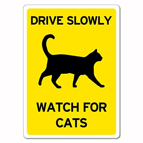 Fahren Sie Langsam Achten Sie Auf Katzen Zeichen Tier Zeichen Katze Warnschild Metall Wanddekoration Lustiges Metallschild Vintage-Dekoration Eisenmalerei Für Wohnzimmer Bar Garten S