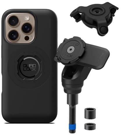 Quad Lock Handlebar Clamp PRO Motorcycle Phone Mount with Vibration Dampener and MAG Phone Case for iPhone 16 Pro