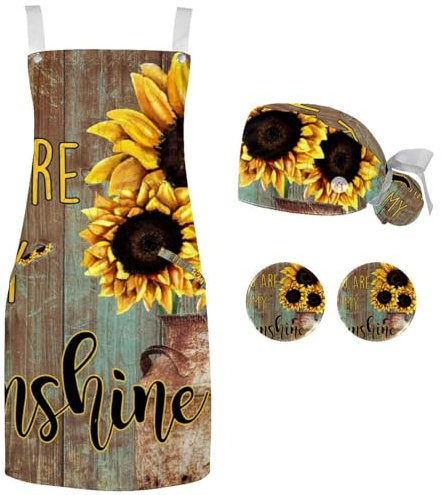 lcndlsoe You Are My Sunshine - Set grembiule da cuoco con cappello da chef e grembiule da cucina per adulti, regolabile, con 2 bottoni per cucinare, Multicolore 1., 26.2x26.6in/66.5x67.5cm