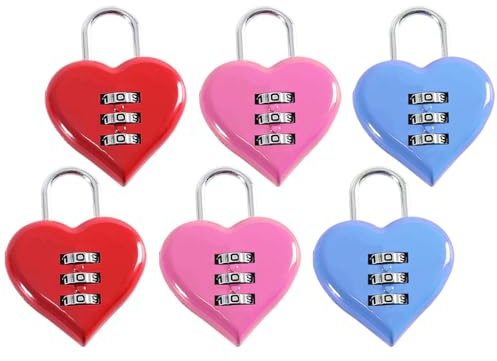 Kellegour Cadenas Code À 3 Chiffres, 6 Pcs Cadenas Valise Avion Petits En Forme De Cœur, Cadenas Valise Avion, Cadena Alliage De Zinc Pour Voyage Bagages Valise Sac Casier (3 Couleurs)