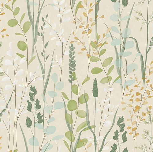 Grandeco Galia Aquarell Wildblume Medow Strukturtapete Grün Beige
