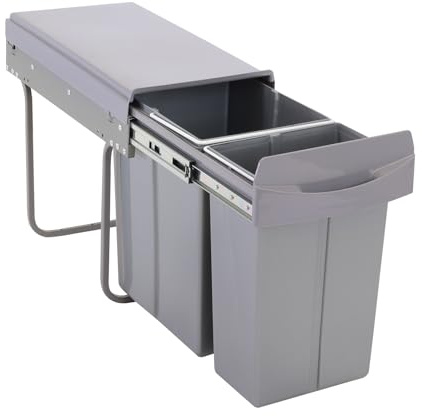 SVITA EMCombo30 - Cubo de basura para empotrar (30 L, 10 L y 20 L), 2 compartimentos con tapa, sistema de separación de basura, 2 compartimentos, color gris