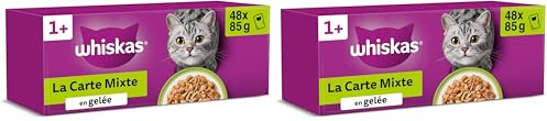 WHISKAS Repas - 48 Sachets Fraîcheur - La Carte Mixte (4 variétés) - Pâtée pour Chat Adulte en Gelée – Nourriture Humide Complète & Equilibrée, Adaptée aux Chats Stérilisés (Lot de 2)