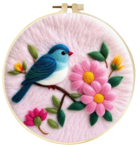 Meecaa Nadelfilz-Set zum Selbermachen für Anfänger, Vogelblumen, inklusive Wollfilz-Zubehör, Stickrahmen, schöne Wollmalerei und Nadelfilzwerkzeuge (Vogel)