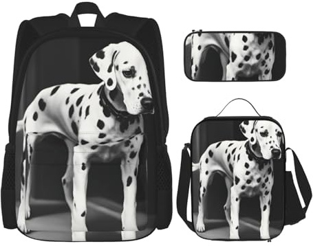 OXKGHHO Juego de mochila de trabajo con estampado dálmata con lonchera aislada, correas ajustables, para gimnasio y uso diario, Negro -, Talla única