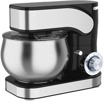 DMS® Küchenmaschine, 1600 Watt, 6L Edelstahlschüssel, 6 Geschwindigkeiten, Knethaken, Rührbesen, Schneebesen, Spritzschutz, Teig-/Rührmaschine, Knetmaschine, leistungsstark, KM-1600 (Schwarz)