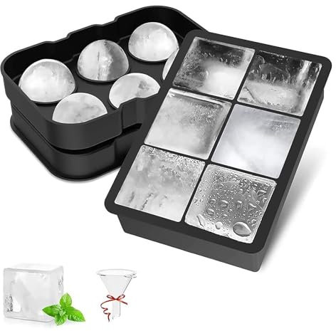 Cubitera Silicona (2 Piezas), Cubiteras Para Hielo Grande & Molde Hielo Redondo con Embudo, Liberación Fácil, Sin BPA Ice Cube Tray para Whisky, Cócteles, Alimentos para Bebés, Bebidas