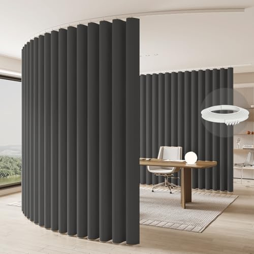 JILRON Raumteiler Vorhang, Deckenmontage Auf Schienen, Raumtrenner Für Flexiblen Sichtschutz (Grau - H243 x B270 cm)