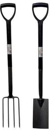 Black 2 Piece Carbon Steel Fork and Spade Border Set for Garden and Lawn Versatile Tools for Gardeners Strong Tough and Durable Metal
