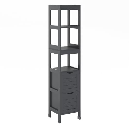 Vicco Badschrank Vilda, Grau, 30 x 144 cm | mit 2 Schubladen, zur Aufbewahrung von Badaccessoires und Pflegeprodukten