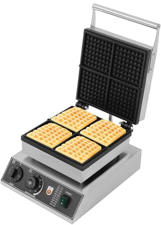 Máquina para hacer gofres de 1750 W, 50-300 ℃ 4 waflera, sandwichera antiadherente, gofres multifuncional, ajuste de tiempo de 0 a 5 minutos, 25,5 x 25,5 cm, molde para hornear, para cafetería