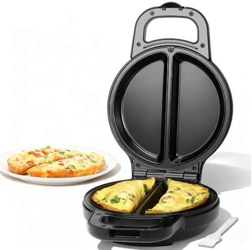 SugarWhisk Flip Double Omelet Maker Electric, Non-Stick Omelet Frittata Snack Maker for 2 Individual 6.5 Omelets, Burrito Maker, Kitchen Appliances, Ceramic Coating, Graphite