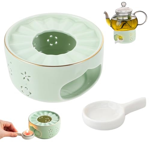 Stövchen für Teekanne Keramik Teekannenwärmer Teewärmer Keramik Teestövchen Stövchen Porzellan Hohl Geschnitztes Design für Wärmeerhaltung von Tee Kaffee Milch (Grün)