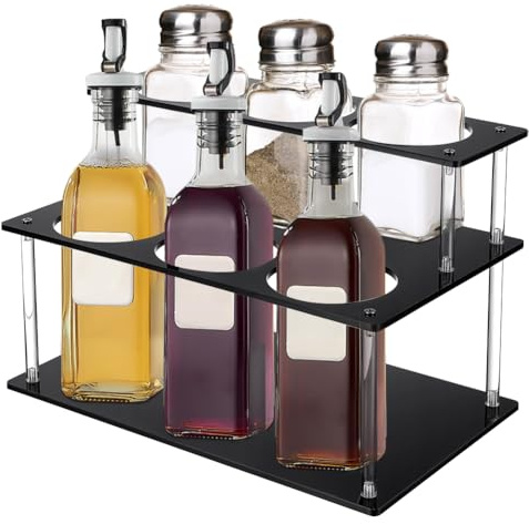 UNICRAFTALE Organizador de jarabe de café acrílico de 2 niveles, 6 botellas, soporte para botellas negro, soporte para jarabe de café, estante de cocina, despensa, refrigerador, organizador de