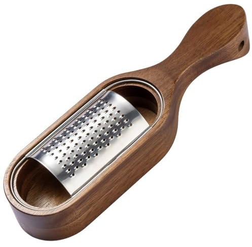 DONGKER Käsereibe mit Auffangbehälter, Edelstahl Parmesanreibe mit Holz Behälter, Tisch Zesterreibe für die Käse Schokolade Knoblauch Gemüse Ingwer