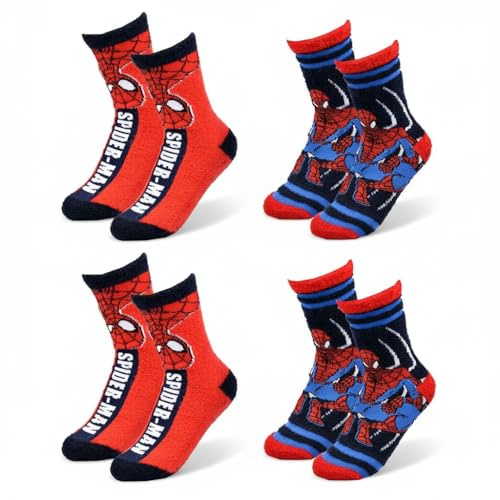Pack 4 pares de calcetines antideslizantes niño - Marvel Spider-Man | Suave y resistente | Algodón de peluche | Licencia oficial de Marvel | Tallas 23/26, 27/30, 31/35, 1147X4ABS, 31 cm-35 cm
