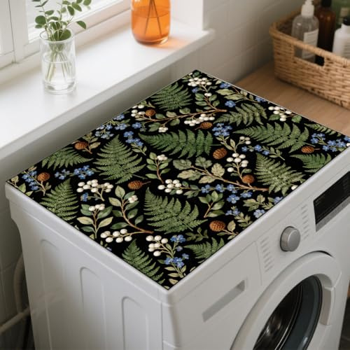 GLOBLELAND Vintage Farne Waschmaschinenauflage 60x50cm Blätter Schnelltrocknend Trockner Auflage Zuschneidbare Universal Waschmaschinenabdeckung für Waschmaschine Trockner Bäder Küche