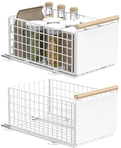 YheenLf 2Stück Teleskopschublade ohne Bohren,39.5×23.5×19.5cm,Weiß
