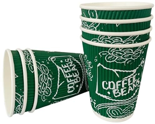 500 Pack 8oz Takeaway Coffee Cups | Disposable Insulated Triple Wall Ripple Green Paper Coffee Cups for Takeaway Coffee, Tea or hot Liquids | Pack of 500 (8 Oz.), Green