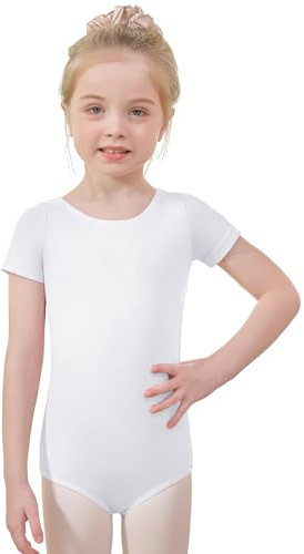 Leotards for Girls Short Sleeve Ballet Leotard Girls -Dance Gymnastics Toddler Bodysuit Kids Outfits White 10-12 Years
