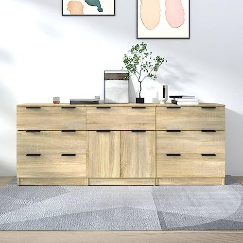 Refined 3-TLG. Sideboard Sonoma Eiche-Optik Holzwerkstoff
