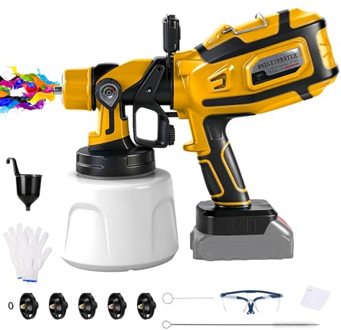 Batteridriven färgspruta, kompatibel med Dewalt 20 V-batteri (utan batteri), 200 W elektrisk färgsprutpistol med 1,4 L-behållare, 5 munstycken, 3 spraymönster, LED-lampa, rengöringsborste, handskar