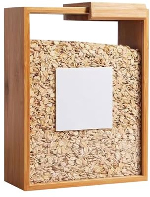 Solid Wood Cereal Dispenser for Kitchen and Restaurant Food Storage with Transparent Container (Brown, 22.3x15.2cm)