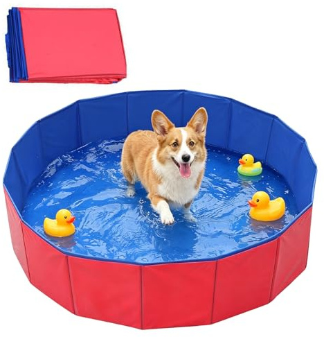 Nzkeuf Faltbarer Hundepool, 60x20 cm Hundeplanschbecken, Hundepool Schwimmbad mit Ablassventil, Planschbecken für Hunde, Tragbar Schwimmbecken für Kleine Hunde, Katze