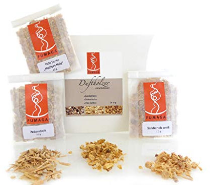 Fumaga – Räucherset „duftende Räucherhölzer“ – 3X 10g mit kostbaren Sandelholz, Palo Santo & Zedernholz