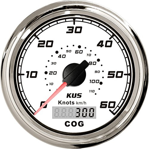 KUS GPS-Geschwindigkeitsmesser 60 Knots mit Hintergrundbeleuchtung für Bootsyachten 85 mm 12 V/24 V (weiß)