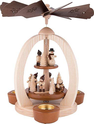 2-stöckige Weihnachtspyramide WINTERKINDER - Exklusiv - 28 cm - 100% Erzgebirge Pyramide Braun