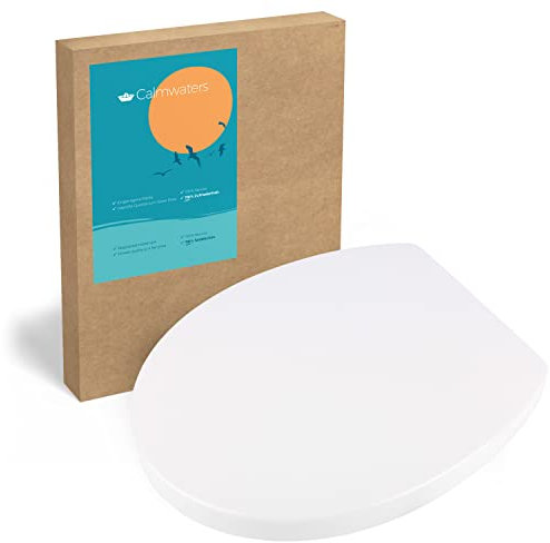 Calmwaters® Antibakterieller Premium WC Sitz mit Absenkautomatik Modern Soft, WC Deckel überlappend, abnehmbar, Duroplast Toilettensitz oval, universale O-Form, Top-Fix, Edelstahlscharnier, Weiß