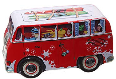 POWERHAUS24 Blechdose Winter-Camper, Schneemobil, Keksdose, lebensmittelecht, Aufbewahrung, Deko, ca. 22 cm x 12,5 cm, Backrezept