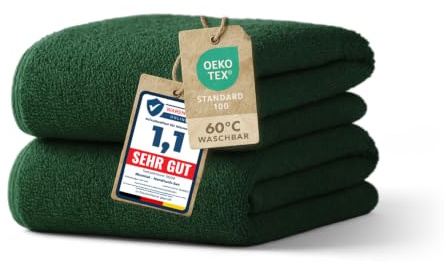 Blumtal Premium Frottier Handtücher Set 2 teilig 100% Baumwolle - Oeko-TEX zertifiziertes Towel 2X (50x100 cm) - Ultra saugstarkes Frottier Handtücher Set waschbar °60 - Towel - Handtuch Dunkelgrün