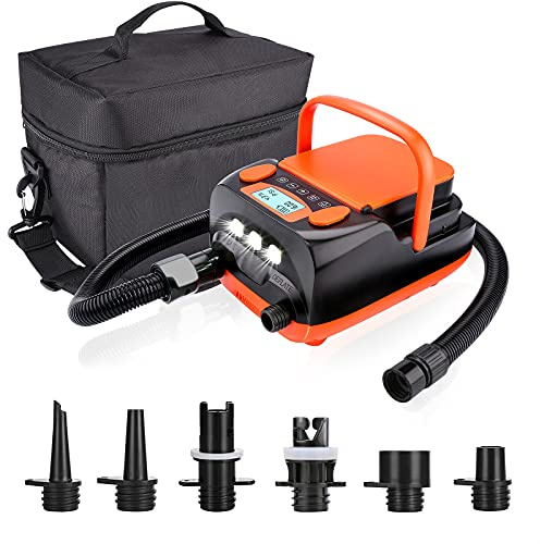 AGPTEK Electric Air Pump Digital 16PSI 12V Rechargeable SUP Electric Air Pump Compressor, Quick Air Inflator/Deflator, Portable Electric High Pressure Air Pump for Air Mattresses, Inflatable Boats