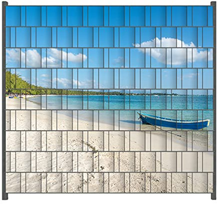 Wallario Zaun Sichtschutz Windschutz für EIN- und Doppelstabmattenzäune in der Größe Breite 2,00m x Höhe 1,80m, Motiv: Boot an einem tropischen Strand