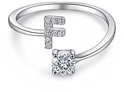 Ayoiow Sterlingsilber Ring Damen mit Zirkonia, Siegelring Frauen Buchstabe F Ring Größe 57 (18.1)