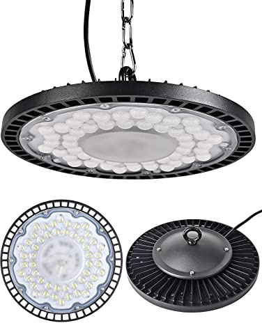 Treoir 200W LED UFO High Bay Luz, 20000LM Proyector Industrial, IP65 Impermeable Foco Interior 6000-6500K Blanco Frío para Garaje Fábrica Halls (1pcs,200W)
