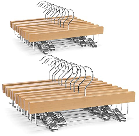 Nature Smile Kids Solid Wooden Pants Hangers,Baby Toddler Children Wood Skirts Hangers,Trousers Bottom 11.8 inches Hangers with 2-Adjustable Clips Anti-Rust Hook Pack of 20 (Natural)